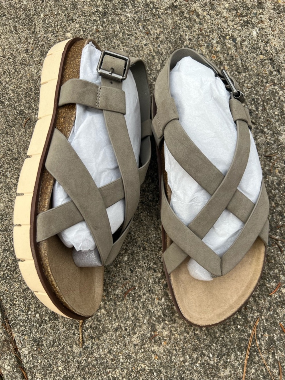 Women's Taupe Crisscross Buckle Sandals - Casual Slip-On Comfort